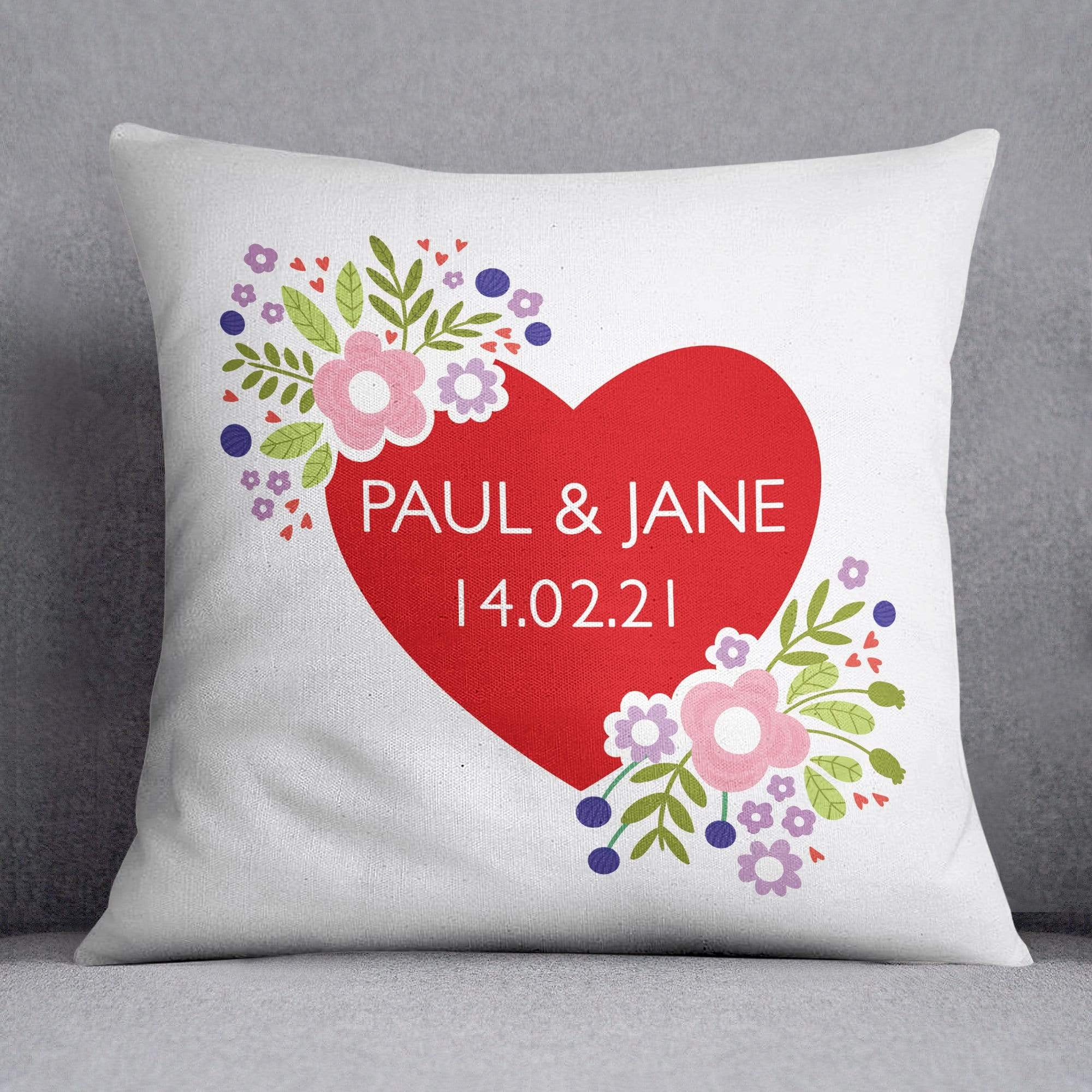 Love Heart and Flowers Personalised Cushion